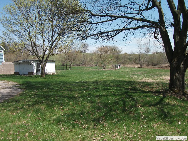 There's a shed and a wall (used for banging head up against, I guess) and about 1/2 acre of open space. As of mid-May, I'm still thinking about it.