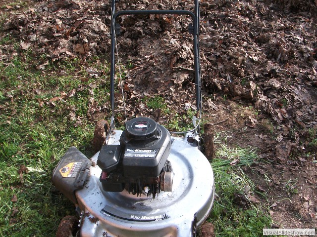 This is the beast that triple cut the leaves; purchased for $30 off Craigslist. Well, actually, I had to push it around a lot. Hard work... builds character.
